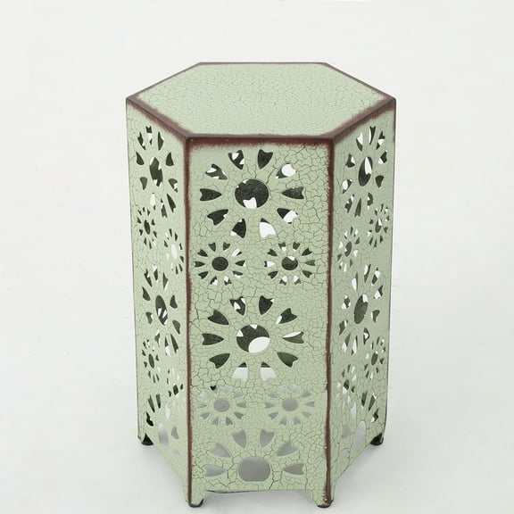 Wembaum Indoor 14 Inch Sunburst Iron Side Table, Crackle Green