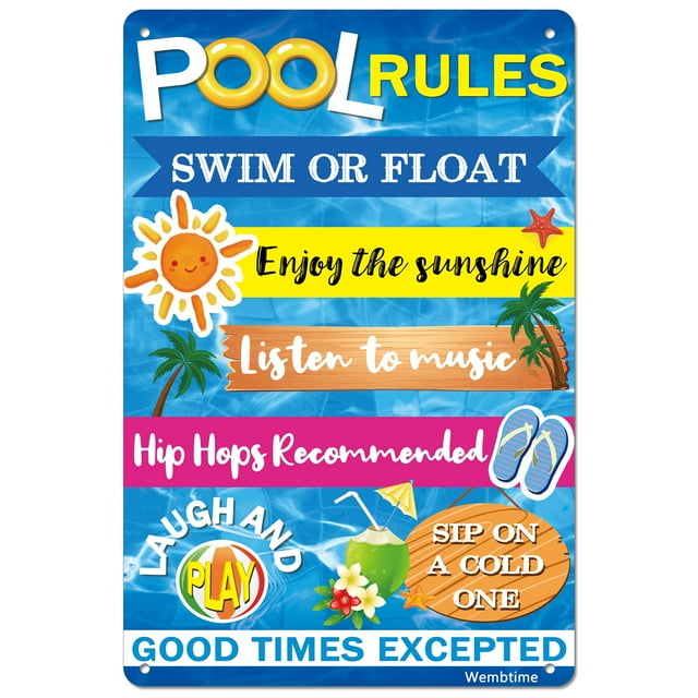 Wembtime Pool Rules Signs Outdoor Funny Swimming Pool Rules Sign, 12x8
