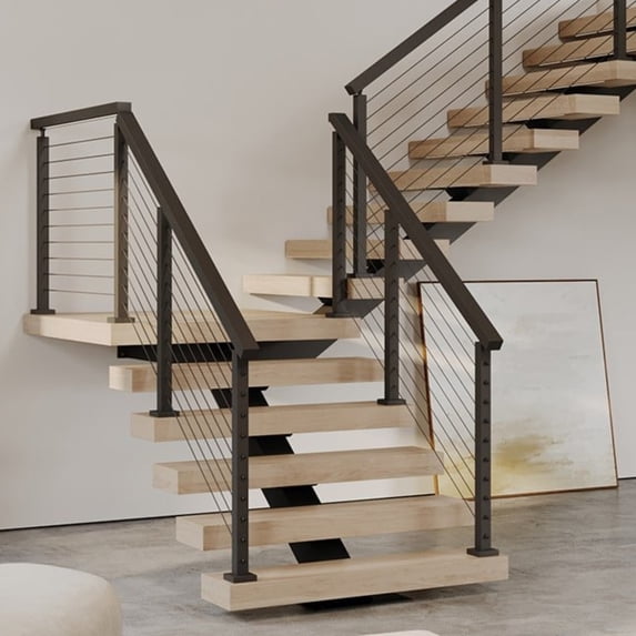 Wemily 6'6" Stainless Steel Handrail Black Rectangular Handrail Flat Top Rail Cable Railing System Deck Stair Indoor Outdoor, DIY Balustrade HT07-Matte Black
