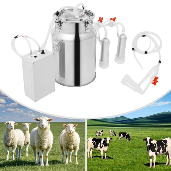 WenDissy 10L Stainless Steel Electric Milking Machine for Cow Goat, Portable Aluminum Alloy 35-45kPa Adjustable Pulsation Milker Home Small Farm