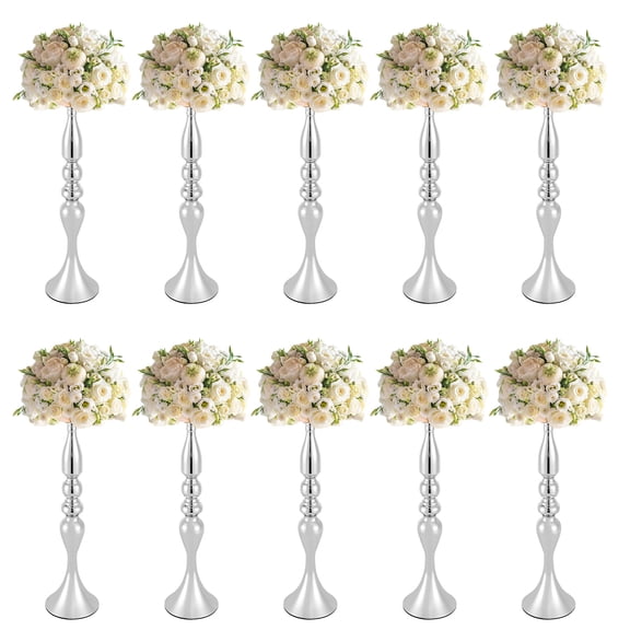 WenDissy 10Pcs Silver Iron Wedding Flower Vases, Table Centerpiece Floral Candle Holders eith Anti-Slip Base for Party Aisle Decor