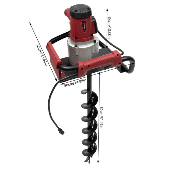 WenDissy 1500W 1.6HP Corded Electric Post Hole Digger, 90ft-lbs Torque 2 Drill Bits Deep Drilling Machine for Tree Planting Fence Mailbox