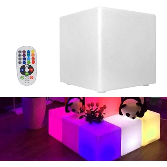 WenDissy 16-Color Changing RGB LED Square Stool with Remote Control, Waterproof PE Light Seat 440.92lbs Load for Bar KTV Home Decor