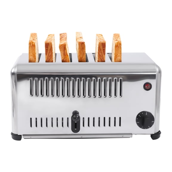 WenDissy 1680W Commercial 6 Slice Stainless Steel Toaster, Adjustable Timer Wide Slot Toaster with Removable Crumb Tray for Restaurant Home Use