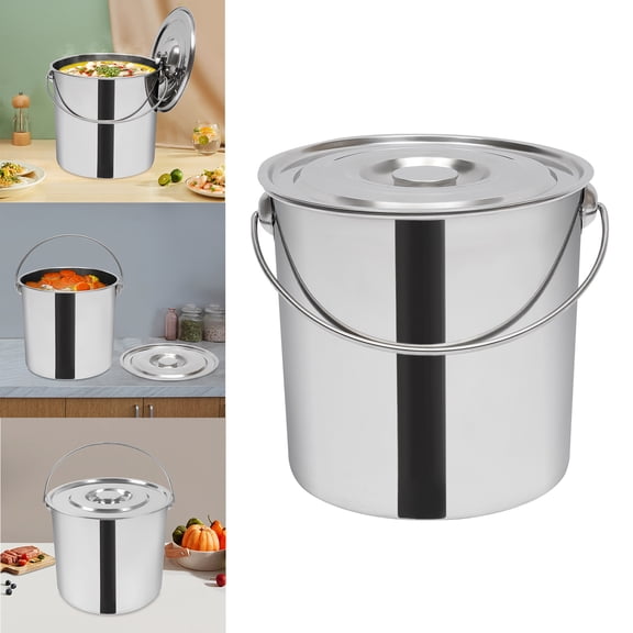 WenDissy 20L Stainless Steel Bucket with Lid&Measuring Water Scoop, Sealed Stackable Food Storage Pail for Commercial Kitchen