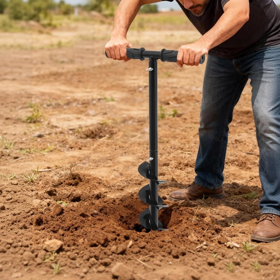 WenDissy 24" Manual Spiral Hole Digger with 4" Single Blade Cast Steel Bit, Lightweight Portable Auger Tool for Gardening Planting Ice Fishing