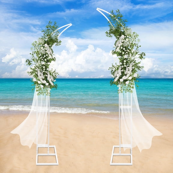WenDissy 2Pcs 6.89Ft & 6.23Ft White Curved Wedding Arch Stand, Steel Backdrop Rack, 11.02LBS Per Stand for Floral Party Decor