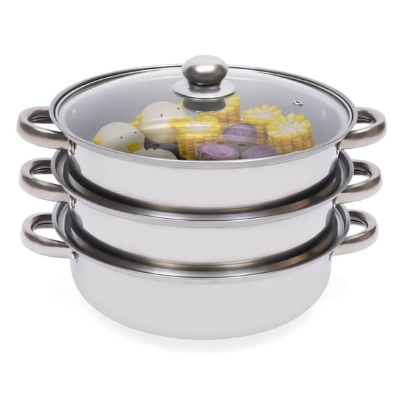 WenDissy 3-Tier Stainless Steel Stackable Food Steamer,  Multipurpose Cooking Pot with Glass Lid & Handle for Home Kitchen