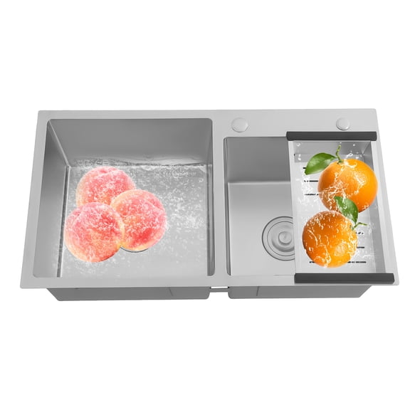 WenDissy 30.71" Double Bowl Stainless Steel Kitchen Sink, Fast X-Type Drainage Workstation Sink for Home Restaurant Laundry Room