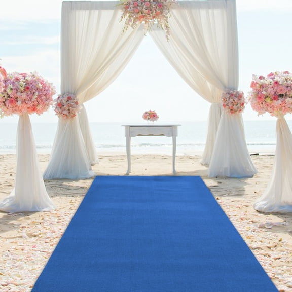 WenDissy 3x33ft Blue Polyester Aisle Carpet Runner, Non-Woven Reusable Cuttable Floor Mat for Wedding Prom Ceremony Hotel Hallway
