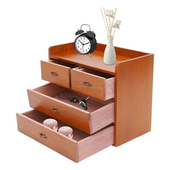 WenDissy 4-Drawer Retro Wooden Desktop Storage Organizer, Tabletop Storage Unit with Handles for Office Kitchen Workspaces
