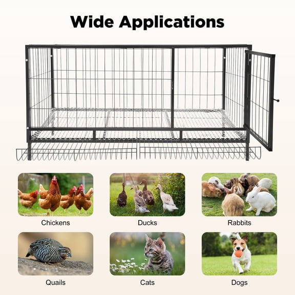 WenDissy 47"x22"x24" Floor Standing Metal Backyard Poultry House, Sloped Egg Collection Chicken Cage for Small Farm Pet Raising Holds 9-10 Chickens
