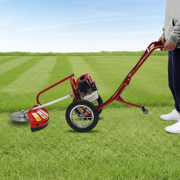 WenDissy 49CC 2-Stroke 2-in-1 Lawn Mower, Wheeled Portable Gas Grass Trimmer for Yard Garden Farm