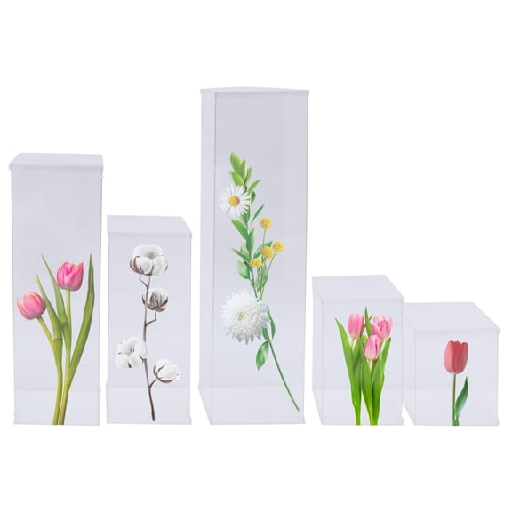 WenDissy 5PCS Clear Acrylic Floral Display Boxes, 22LBS Load Freestanding Cube Stands with Removable Lid for Wedding Birthday Party Deco