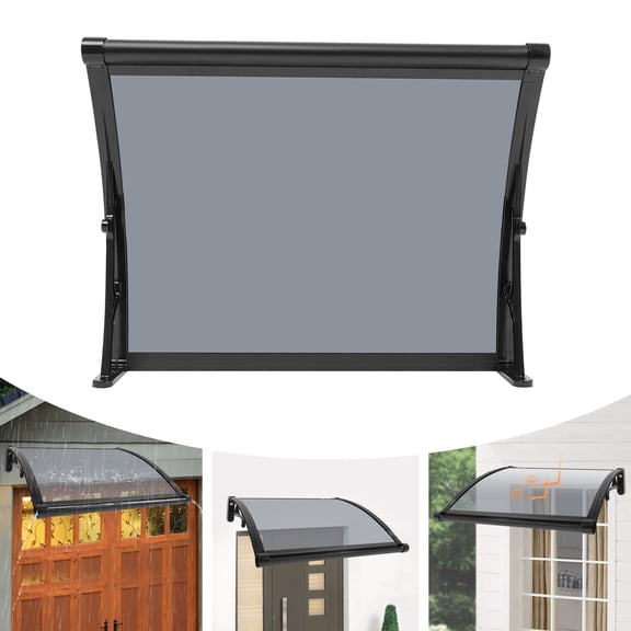 WenDissy 60*80cm Wall Mounted Front Door Canopy, Weather Resistant Sun Shade w/Aluminum Alloy Bracket&PC Panel for Garage Balcony Store