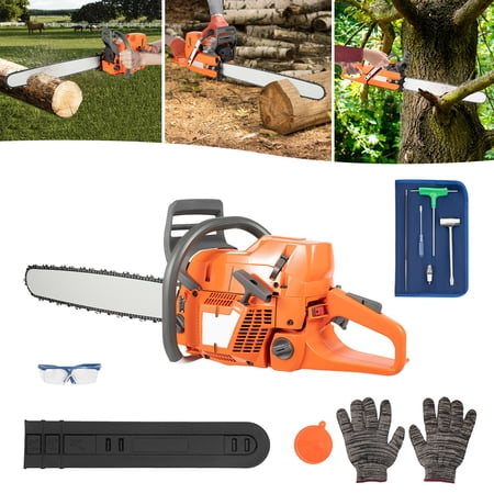 WenDissy 71.8CC 2-Stroke Air-Cooled Single Cylinder Chainsaw, Hand Pull Start Gas Powered Chainsaw with Anti-Slip Handle for Wood Cutting
