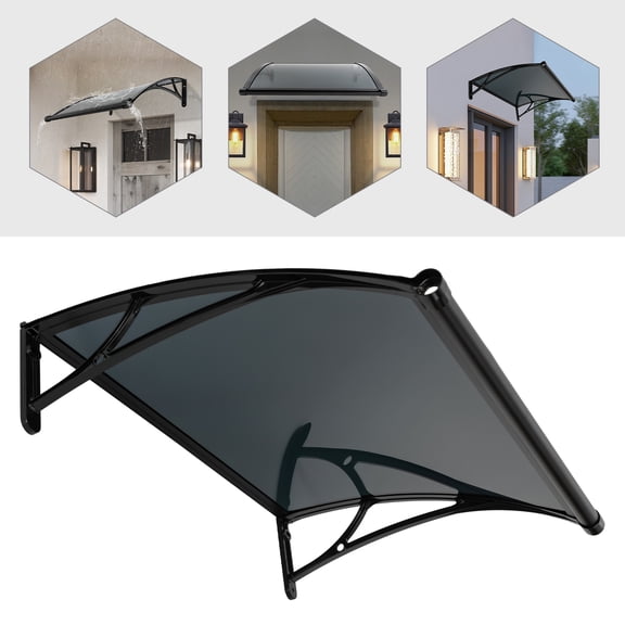 WenDissy 80*100cm Wall-Mounted Curved Door Window Awning with Drainage Gutter, Sun Rain Snow Protection Canopy for Balcony Entrance