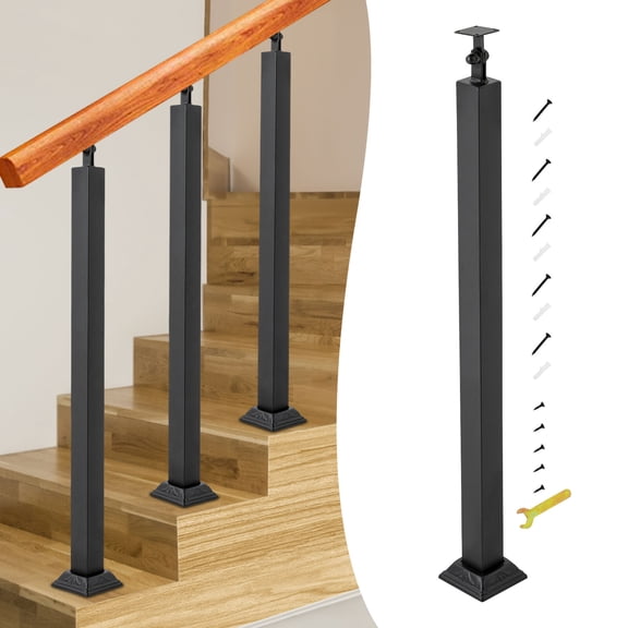 WenDissy Black Stair Baluster Post, Iron Rustproof Adjustable Railing Spindle, 220.5lbs Load for Stair Balcony Deck