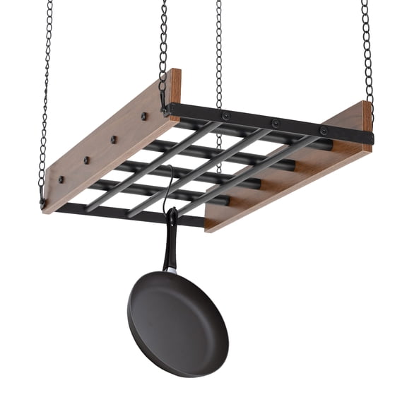 WenDissy Ceiling Mounted Pot Rack, 44.09lbs Load Kitchen Hanging Shelf with 12 Movable Hooks for Kitchen Storage