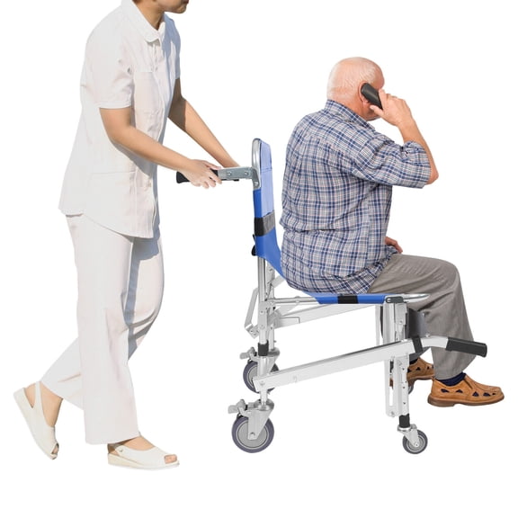 WenDissy Foldable Patient Transfer Wheelchair, Blue Emergency Stair Climbing Evacuation Chair, 352.74lbs Load for Rescue Nursing Home