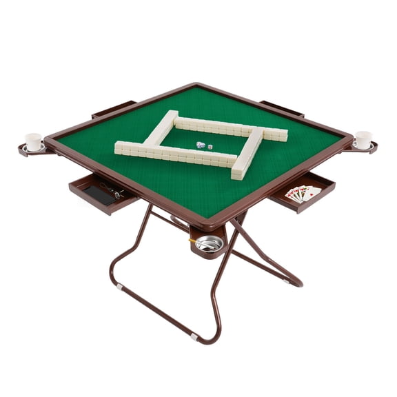 WenDissy Foldable Square Mahjong Table, Portable Game Table with 4 Cup Holders & Hidden Drawers Max 330.69lbs for Poker Family Gathering