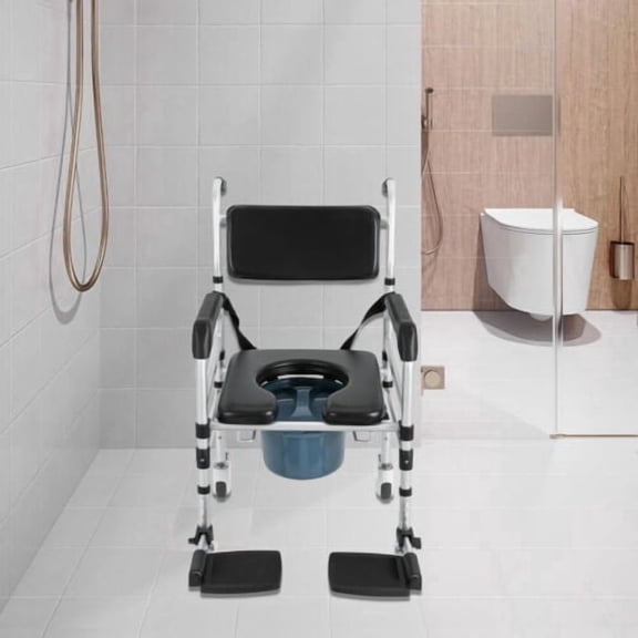 WenDissy Folding Shower Chair with Wheels, Adjustable Height Bath Commode Chair for Elderly Disabled Home