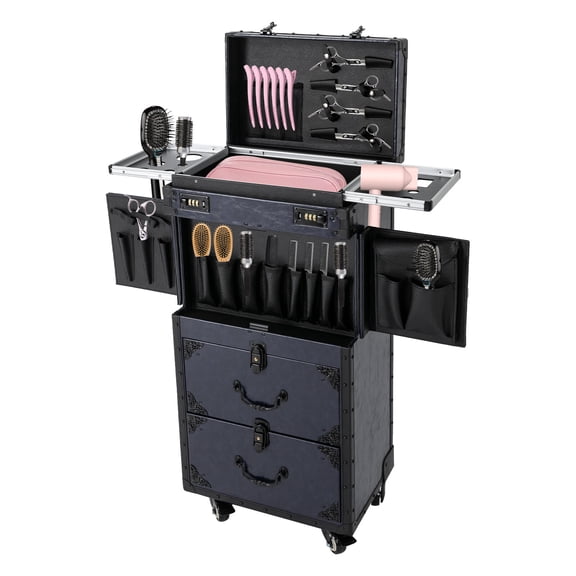 WenDissy Multi-Layer Rolling Cosmetic Storage Trolley Case, Wheeled Lockable Beauty Organizer for Makeup Artists Hair Stylists