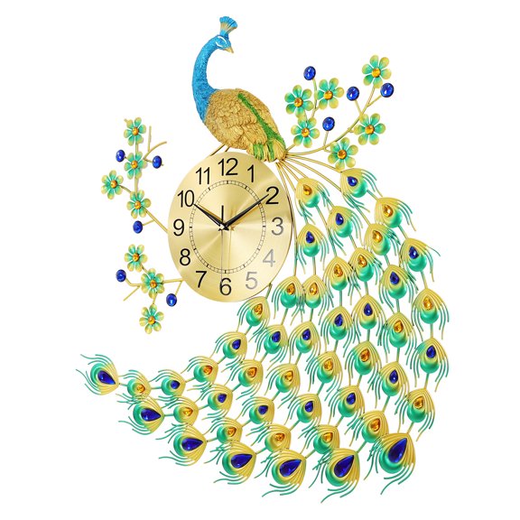 WenDissy Peacock Shaped Iron Silent Quartz Movement Wall Clock , 9.45in Rustproof Anti-Fade Decorative Clock for Living Room
