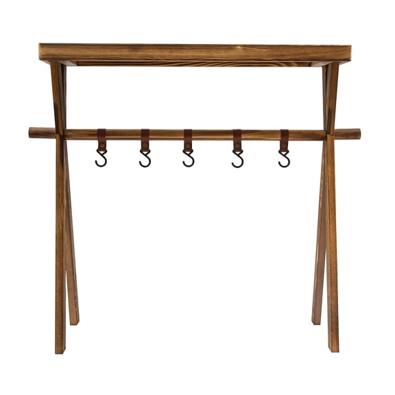 WenDissy Portable Picnic Rack, Wooden Foldable Picnic Table Rack with Hooks & Carry Bag, for Outdoor Camping BBQ Picnic