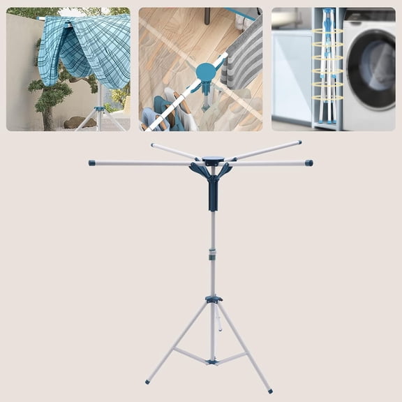 WenDissy Tripod Clothes Drying Rack, Adjustable Height Foldable Iron Dryer with 4 Hanging Rods & 2 Clips, for Balcony Outdoor Use