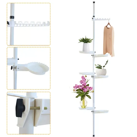 WenDissy White Adjustable Steel Plant Stand with Hanging Hook, Multi-Tier Vertical Corner Flower Holder, 22.05LBS Per Tray for Indoor Balcony