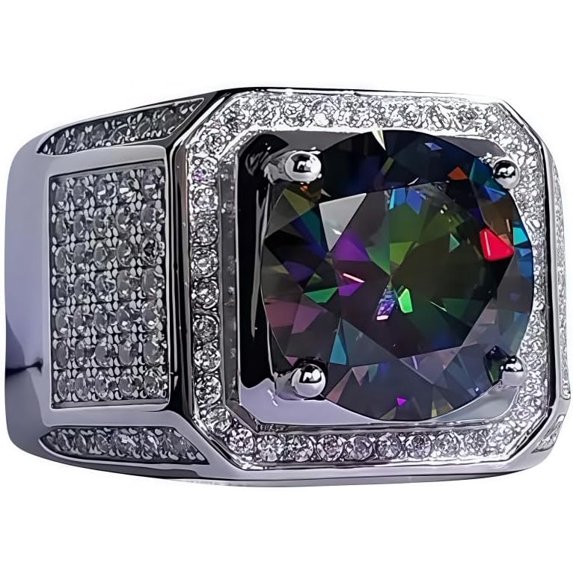 WenGem Jewelry 5CT Engagement Wedding Moissanite Ring for Men S925 Sterling Silver 18K Golden Plated,Multicolor,Size 8-12