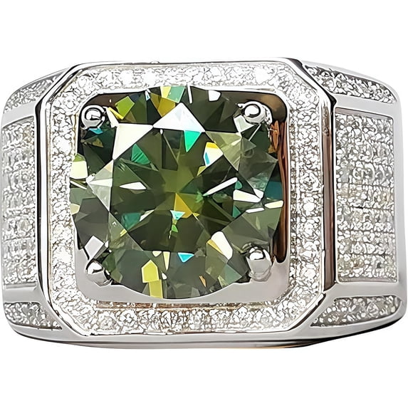 WenGem Jewelry 5CT Engagement Wedding Moissanite Ring for Men S925 Sterling Silver 18K Golden Plated,Multicolor,Size 8-12