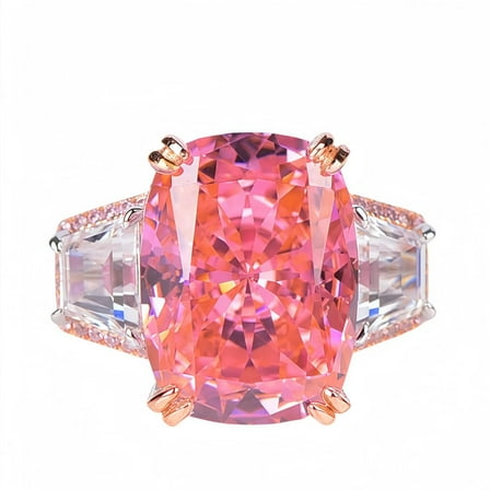 WenGem Jewelry S925 Sterling Silver Ring Plated with 18K Gold Band 28CT  Pink Red and Crystal Yellow High Carbon Diamond Wedding Engagement Ring for women