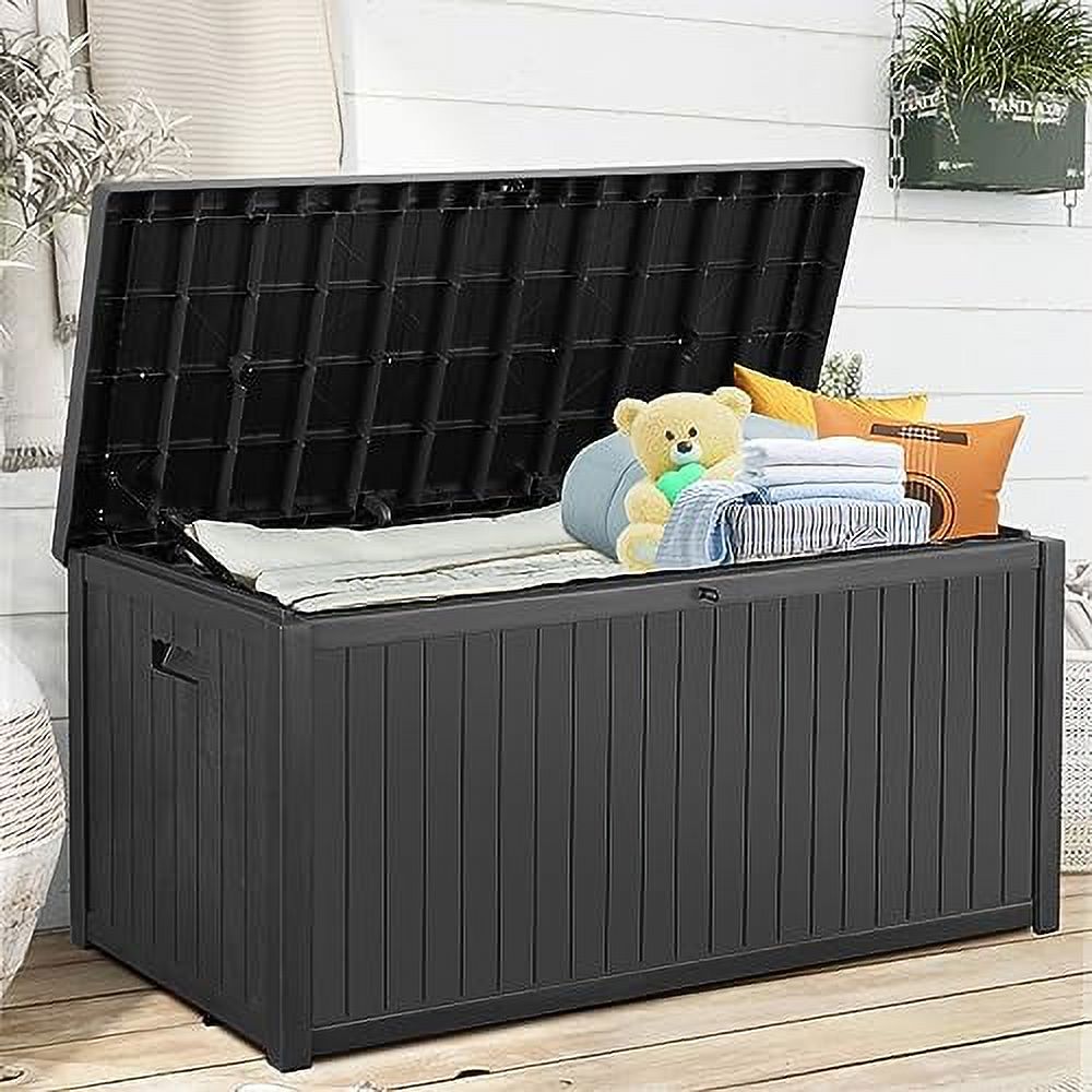 WenHaus 110 Gallon Resin Deck Box, Outdoor Indoor Storage Box Waterproof, Lockable Large Storage
