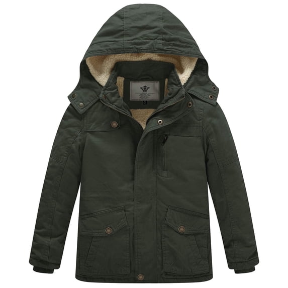 WenVen Big Boy's Parka Coat Winter Warm Puffer Coat Hooded Windproof Fleece Jacket Green 8