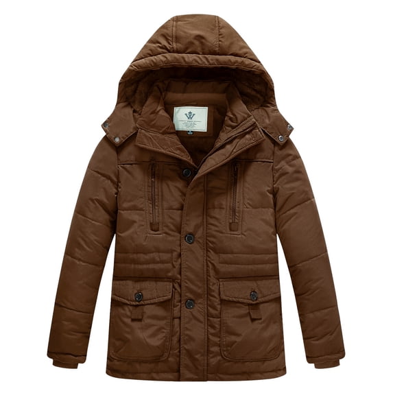 WenVen Big Boy's Winter Coat Puffer Jacket Snow Parka with Detachable Hood Coffee 18/20
