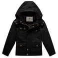 thumbnail image 1 of WenVen Boy's Lightweight Cotton Jacket Hooded Canvas Windproof Jacket Black 4/5, 1 of 7