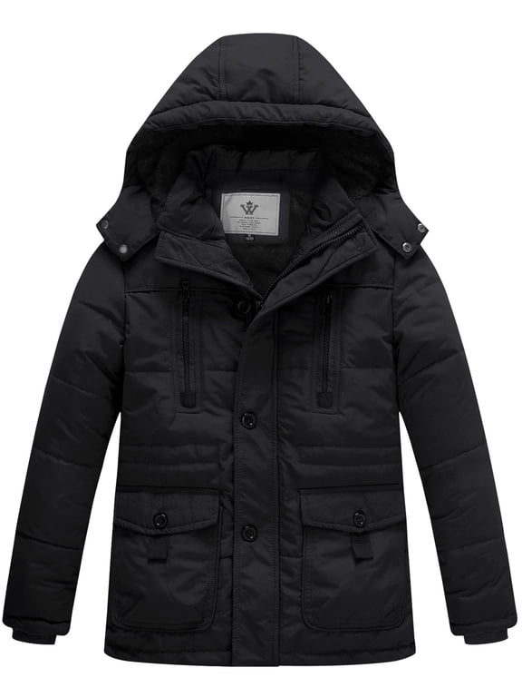 Boy's Puffer Jacket Thicken Winter Coat Windproof Winter Jacket Black 10/12