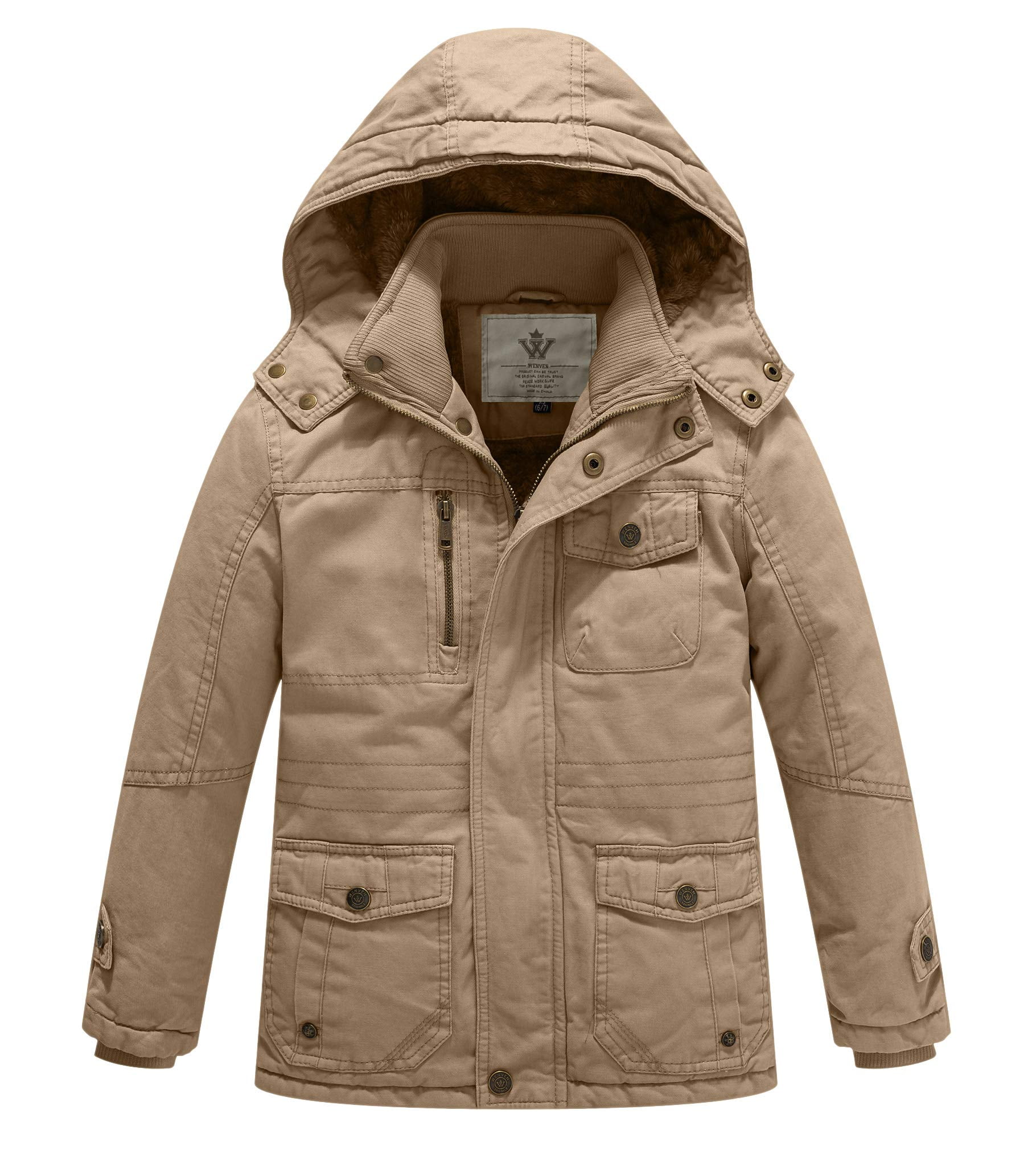 WenVen Boy s Puffer Jacket Windproof Winter Coat Padded Puffer Jacket Khaki 4 5