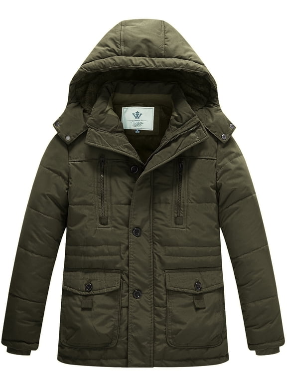 Boy's Winter Coat Padded Puffer Jacket Winter Waterproof Coat with Hood Green 10/12