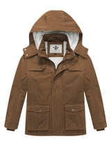 WenVen Boy's Winter Coat Warm Puffer Jacket Sherpa Lined Children Outerwear with Hood Brown 18/20
