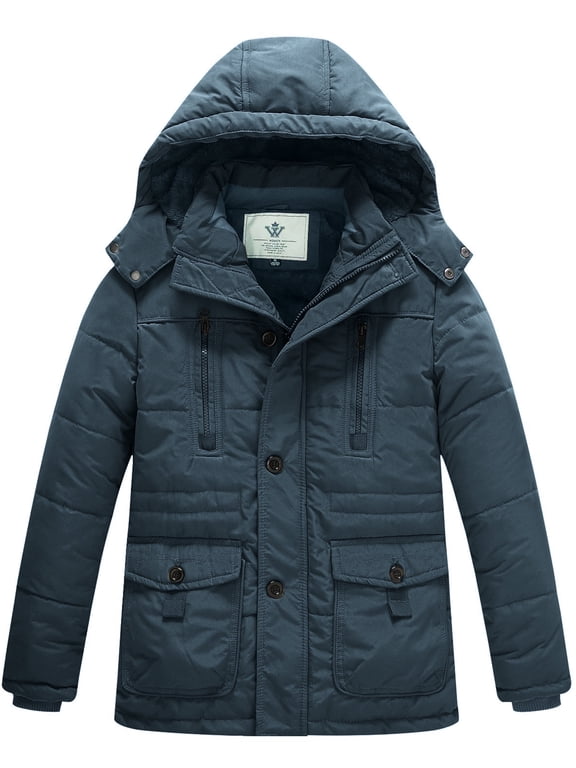 Boy's Winter Coat Warm Puffer Jacket Waterproof Fleece Lined Jacket Gray 10/12