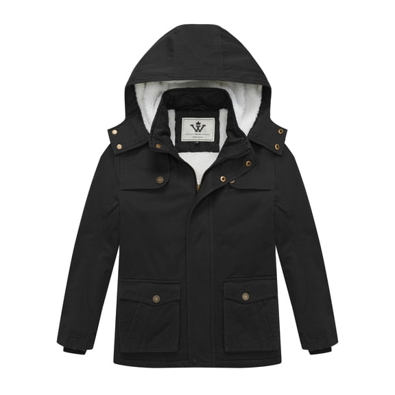 WenVen Boy's Winter Coat Windproof Puffer Jacket Thicken Hooded Warm Parka Black 14/16