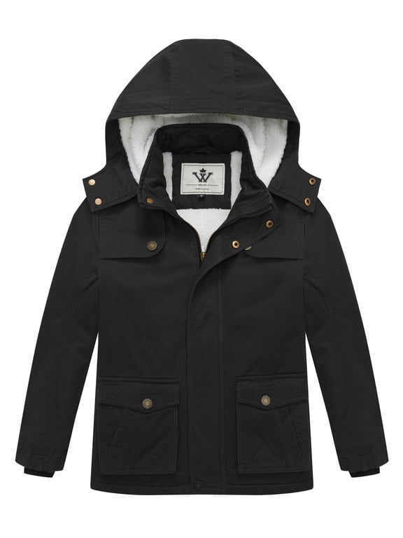 Boy's Puffer Jacket Winter Coat Warm Windproof Hooded Fleece Parka Black 10/12