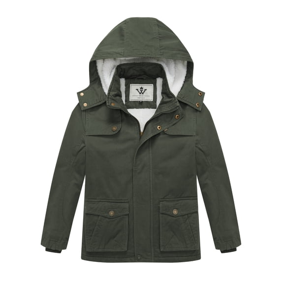 WenVen Boy's Puffer Parka Winter Warm Coat Hooded Windproof Fleece Lined Jacket Army Green 8