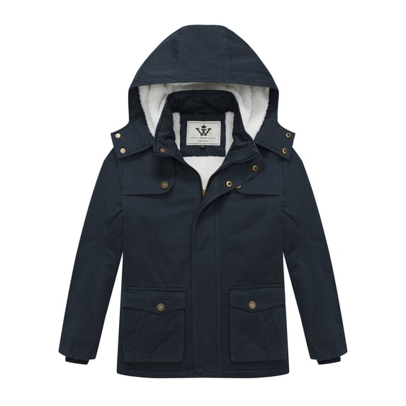 WenVen Boy's Winter Coat Warm Puffer Jacket Fleece Padded Parka with Removable Hood Blue 6/7
