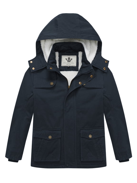 Boy's Winter Coat Puffer Jacket Warm Fleece Parka with Windproof Hood Blue 18/20