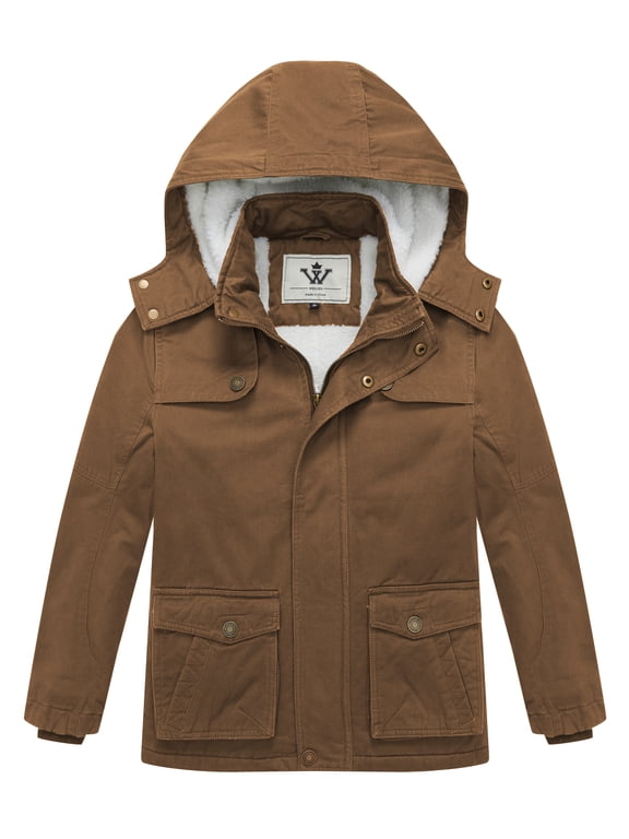 Boy's Winter Puffer Jacket Warm Fleece Coat Hooded Windproof Parka Brown 6/7