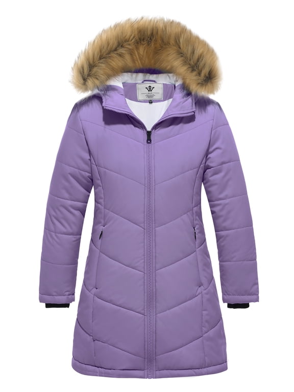 Girl's Puffer Jacket Warm Puffer Coat Winter Outerwear Coat with Hood Purple 10/12Y